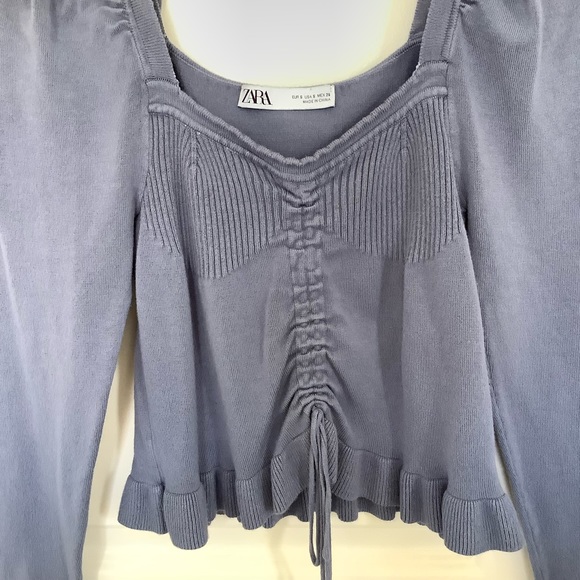 ZARA RIBBED PULLOVER RUFFLED CUFFS PEPLUM SWEATER Size S - Picture 2 of 9